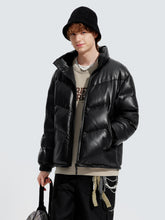 Men's Stand Collar PU Puffer Jacket